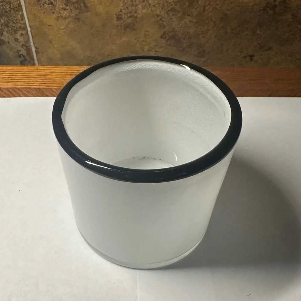 West Elm, Hand Blown Art Glass Pillar Votive Candle Holder, White And Black
